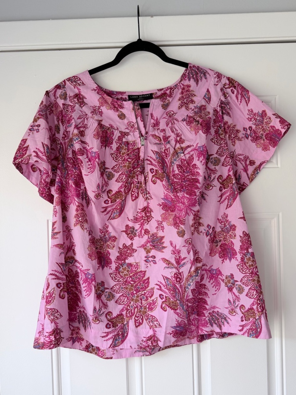 Lane Bryant 14 16 pink paisley short sleeve top‎ 100% cotton